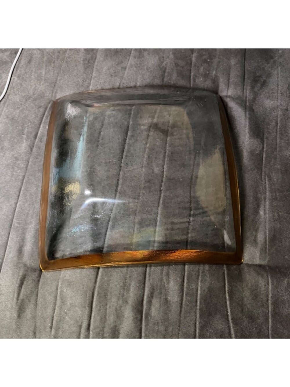 Annieglass Gold Rimmed Handcrafted Glass Square Bowl Signed  36/33 USA 11"x11" - Picture 4 of 7